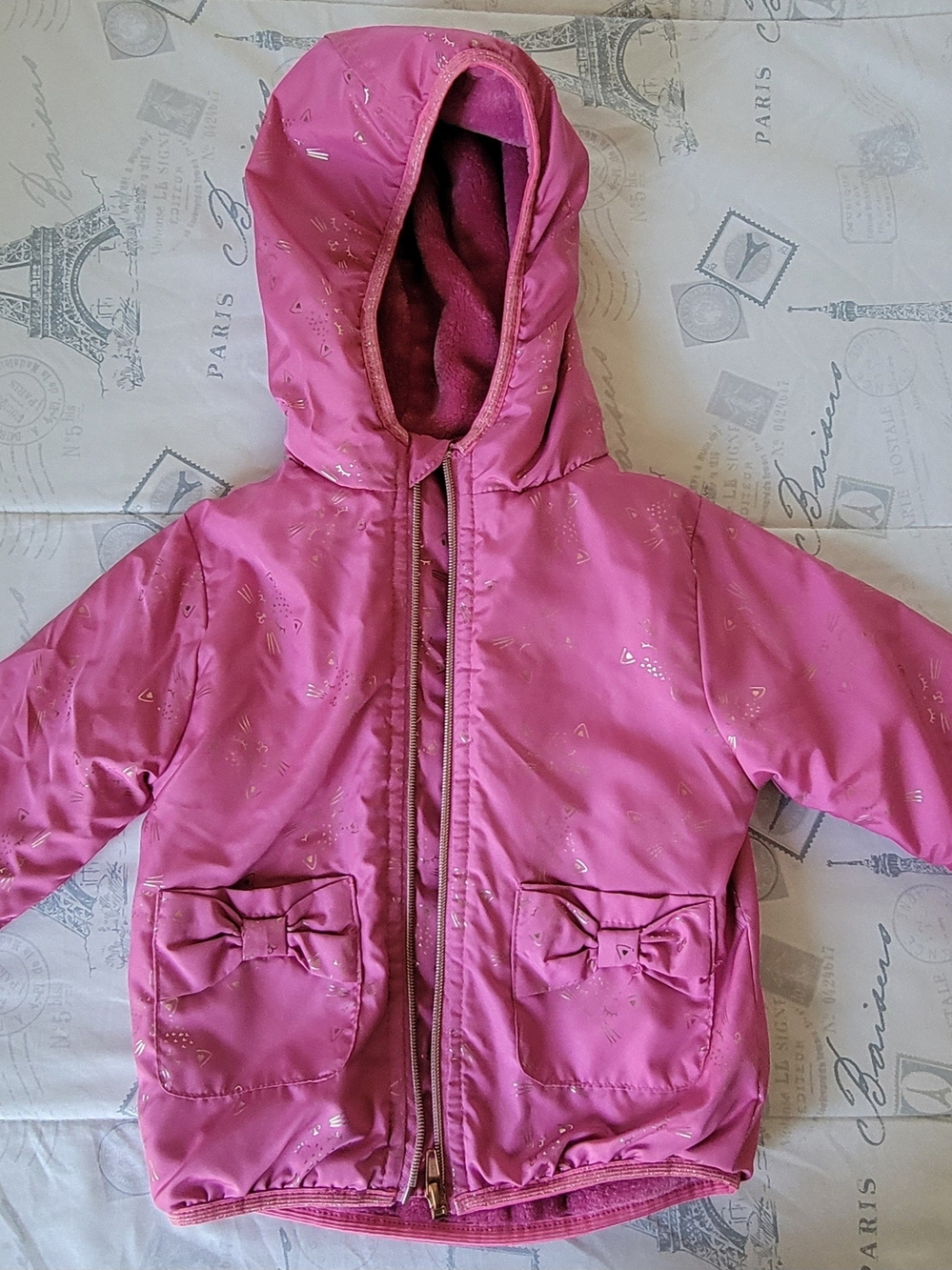 Penelope Mack Girls' Hot Pink Hooded Puffer Jacket with Bow Pockets